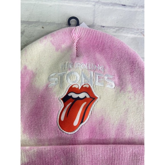 The Rolling Stones Rock Band Music Pink Tie Dye Knit Beanie Hat Cap Adult OSFM
